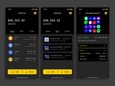 WIP Crypto Wallet bitcoin cardano cards crypto crypto currency crypto currrency wallet crypto wallet doge doge coin ether ethereum figma made with figma mobile mobile ui ui vector