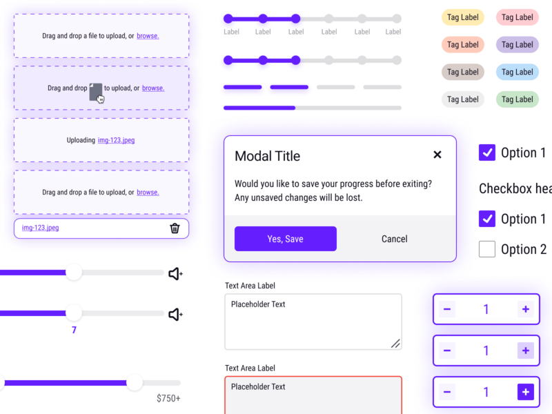 Minerva Design System Components checkbox components dark mode dark theme design system dropzone figma input light mode light theme menu modal slider stepper system tag variants vector