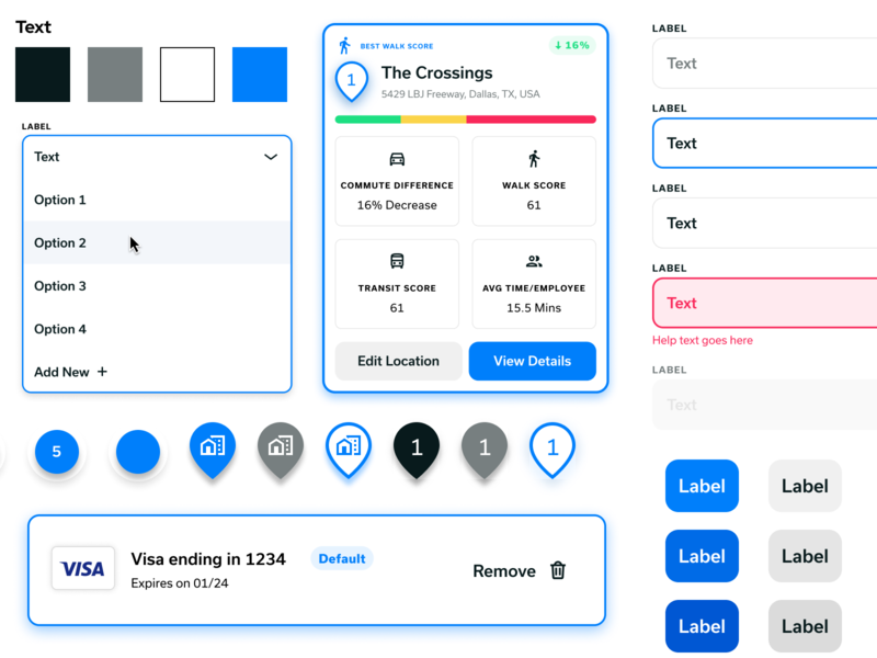 TopCommute Design System blue button card color component default design design system desktop ui dropdown figma input mobile ui system text ui variant