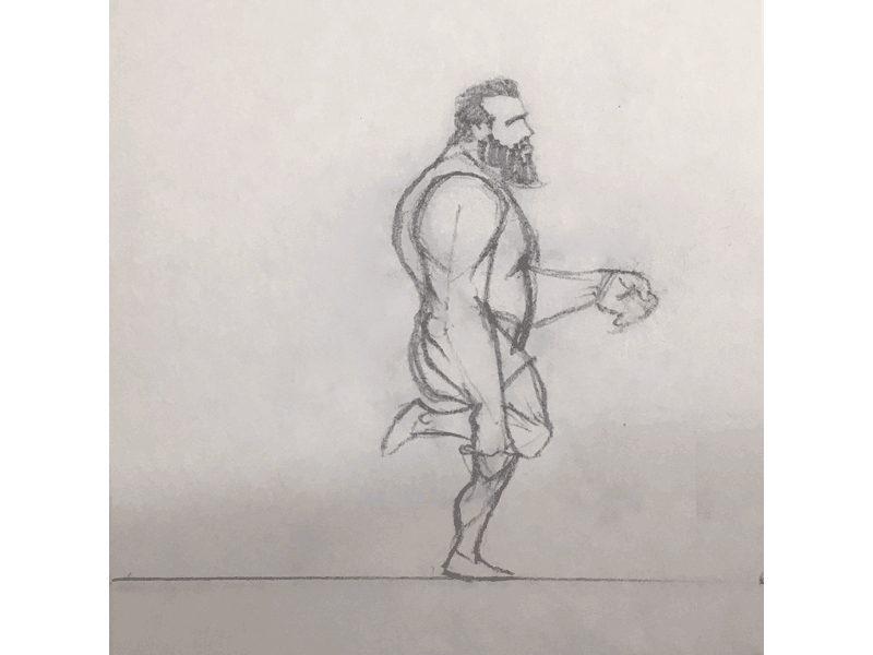 Big guy running like Usain animation athlete hand drawn motion graphics pencil sketch sports