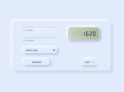 Neuromorphic dashboard UI 1620 calculate component design design light minimal neumorphism ui ux