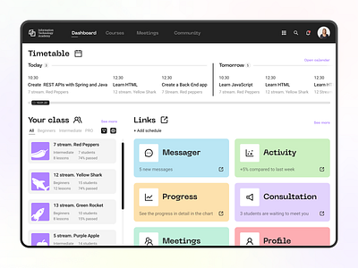 Education dashboard / CRM for teachers & mentor