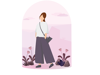 Girl in the Park 3d art calm casual character design fasion flowers girl grass lady purse shadows sky stones urban woman