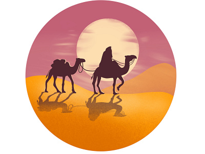 Camel in the desert art artwork beautiful camel cartoon color desert desert caravan desert caravan drawing illustration nice sun