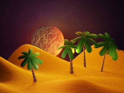 Palm trees on the desert. 3d render