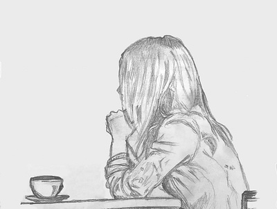 A girl at the cafe black and white character drawing pencil pencil art pencil drawing pencil sketch sketch