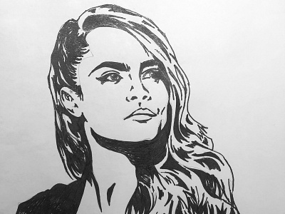 Cara Delevingne marker pen portrait black and white drawing marker marker pen portrait portrait art