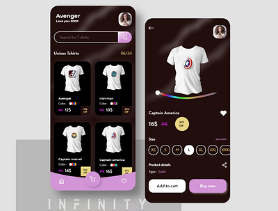 Marvel T-shirt app adobe illustrator adobexd color design e commerce app e commerce design interaction design ios app design ui ui design