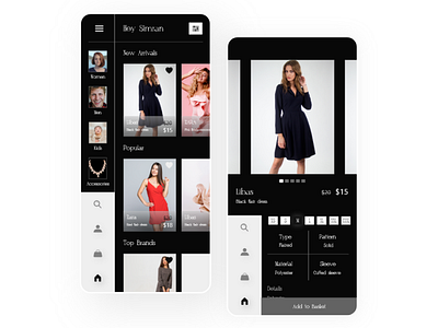 Ecommerce app UI app blackandwhite clothing design design designer dresses e commerce app e commerce design font interaction design ios app design ui ui design uiux user interface design
