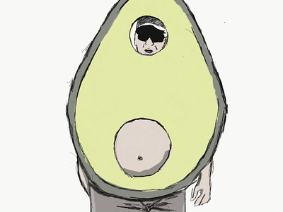 Avocado character color illustration line art pen drawing