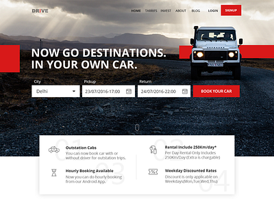 DRIVE Landing Section booking cab car drive ride signup startup taxi trip uber ui website