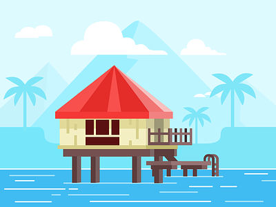 Beach House Illustration beach clouds design house illustration mountains ocean sketch water