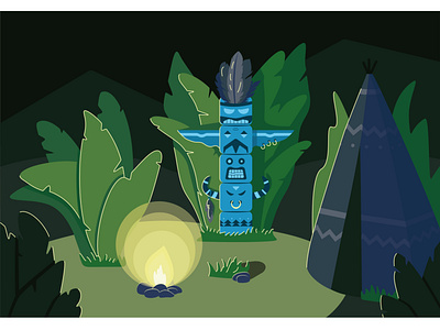 At night forest illustration illustrator leaves light night tipi totem vector