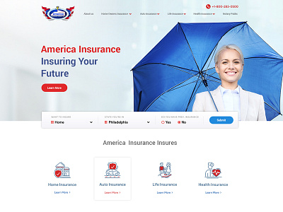 Insurance Agency Website Mockup banking design finance insurance landing page layout mockup template ui ux web