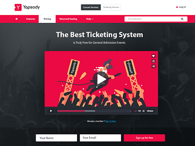 Yapsody Ticketing System design entertainment landing page layout mockup system template ticketing ui ux web website