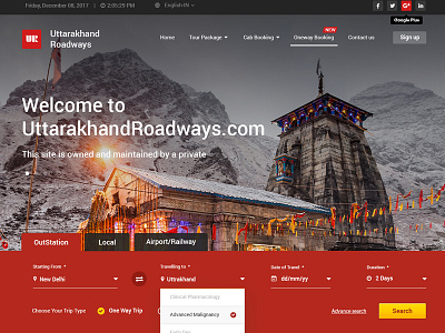 Uttarakhand Roadways Website Design booking design holidays hotel mockup photoshop tour transport travel ui ux web