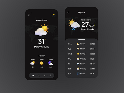 Weather App Dark Mode design icons mobile app mobile ui tech ui ux uidesign uxdesign adobexd photoshop weather weather app
