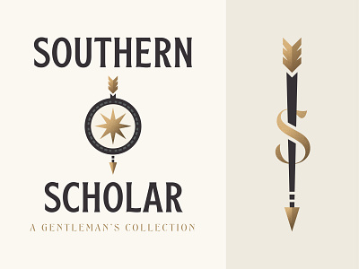 Southern Scholar adobe illustrator arrow arrowhead brand brand design brand identity branding branding design compass feathers gold illustration logo rebrand south southern texture typeface typography