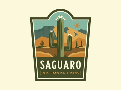 Saguaro National Park Vinyl Sticker arizona az badge badge design cactus desert hiking mountain national park national park art national park badge national park sticker nature outdoors saguaro saguaro national park southwest sticker sun tucson