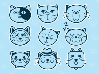 Its All About The Cat 5 cute cat face emoticon expression outline