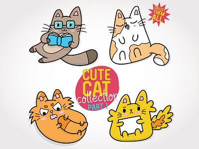 Cute Cat Stickers animal cat colaboration cute cute adorable cute cat illustration kids drawing sticker