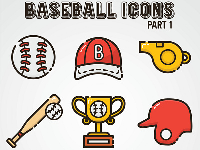 Baseball Icons Part 1 baseball baseball bat baseball cap cap dash line flat icon flat icon design icon design icons