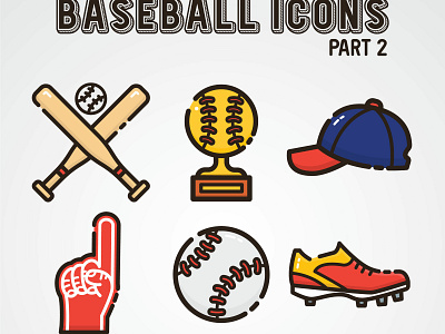 Baseball Icons Part 2 baseball baseball bat baseball hat champion flat icon icons simple icon