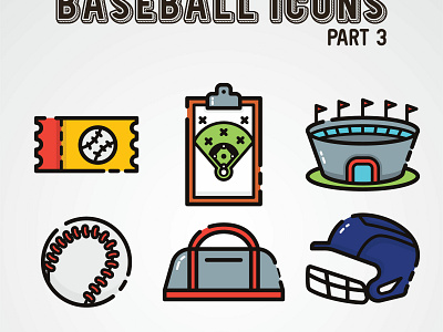 Baseball Icons Part 3 ball baseball baseball ball dash flat flat icon helmet icon of a day icons simple icon stadium strategy ticket