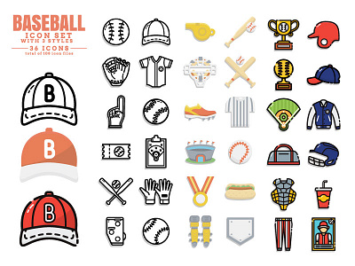 Baseball icon set 3 styles baseball baseball icon icon design icon set iconography icons sell store