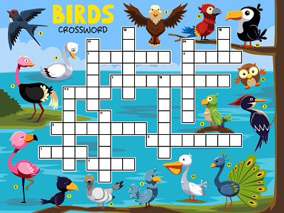 CUTE CARTOON BIRDS CROSSWORD animal bird cartoon character design illustration vector