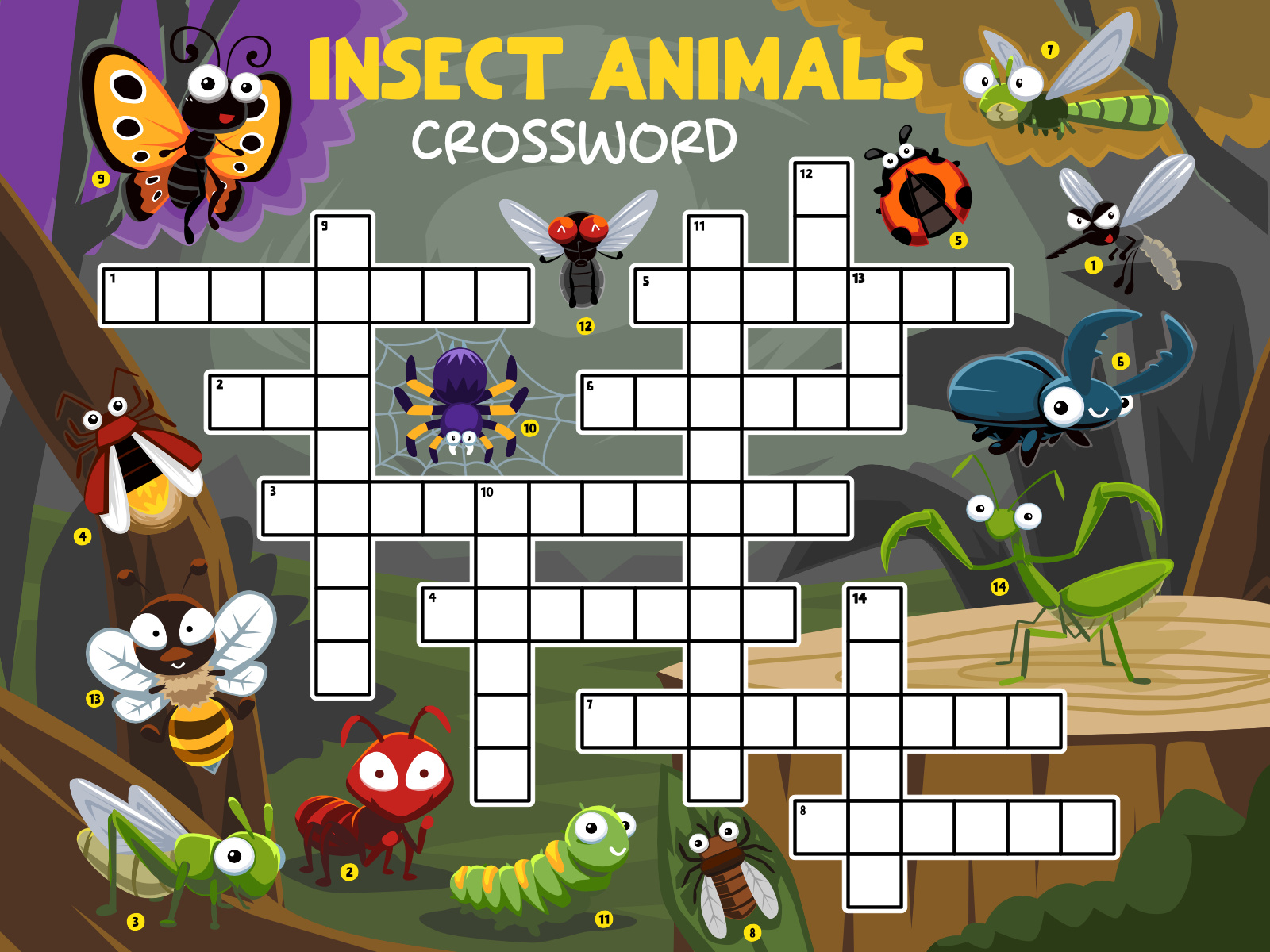 CUTE CARTOON INSECT ANIMALS CROSSWORD by arsansp on Dribbble