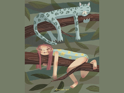 LAZY DAY artwork cute girl illustraion illustration inspire lazy leopard love procreate