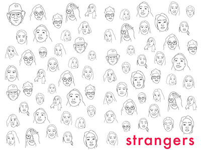 "Putting names to faces" fanzine faces fanzine illustration illustrator lineart print spread strangers