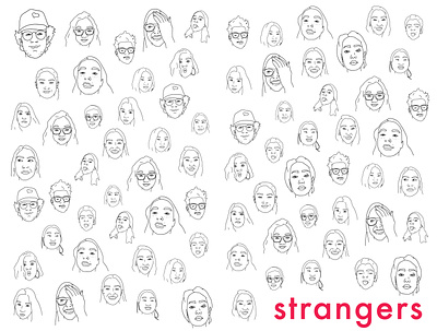 "Putting names to faces" fanzine faces fanzine illustration illustrator lineart print spread strangers
