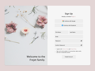 Daily UI #001: Sign Up Page challenge dailyui dailyui 001 desktop floral graphic design graphicdesign sign up page simple sketchapp soft ui user interface user interface design web design webdesign