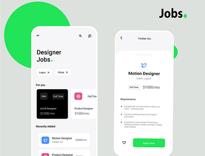 Jobs animation app branding design minimal ui ux