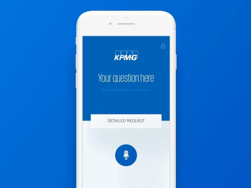 KPMG App - Speech-to-text feature clean white application interface interaction ui ux ios mobile app design iphone mockup kpmg consulting message chat send siri voice recording uiux gif animation yalantis