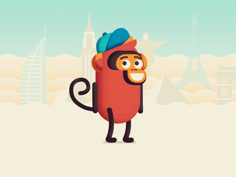 PoGo Travel App - PoGo Monkey character colorful art gif video illustration ios app design mobile game monkey animal motion animation yalantis