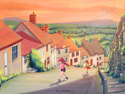 THE TOWN children childrens illustration cure illustration painting town