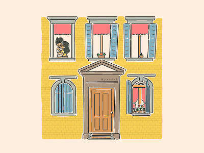 Where We Love is Home calm couple cute couple design flat illustration home homey hug illustration lineart love lovely peace peaceful view windows yellow house