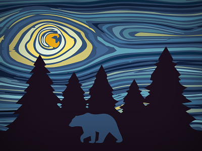 Wood Night bear design illustration painting starry night swirls texture vector vincent van gogh wander wood grain woods
