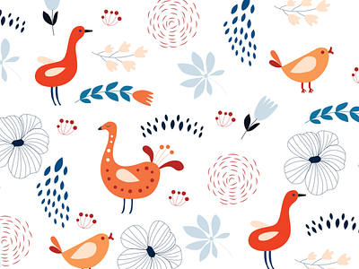 Floral  Pattern With  Birds
