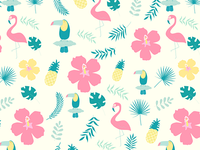 Tropical Pattern With Birds Vector design flamingo flowers iillustations parrot pattern tropical
