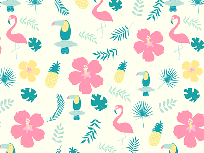 Tropical  Pattern With  Birds Vector
