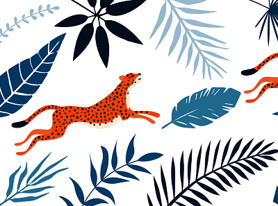 Vector Pattern Leopard adobe illustration blue leopard palm pattern vector