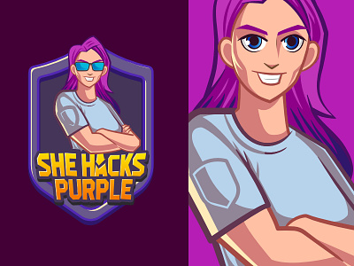 She Hacks Purple Cartoon Character caricature cartooncharacter cartoondisney cartoonlogo characterillustration characters comic design esportslogo illustration logogaming mascotlogo