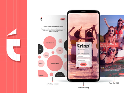 Logo + Mobile Ui of tripp app adobe illustrator adobephotoshop figma mobile ui webdesign