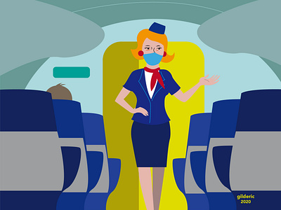 Stewardess in a plane after COVID-19