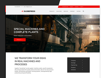 Opening screen for an industrial company dark design factory home page homepage industry red sketch ui ux uxui web web design website