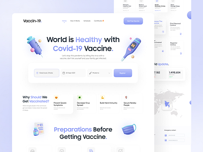 Vaccin-19- Vaccination Landing Page 3d illustration clean ui corona doctor figma healthcare hospital interaction design landingpage medical medicine pandemic ui uiux ux vaccination vaccine landingpage design vaccine web webdesign website